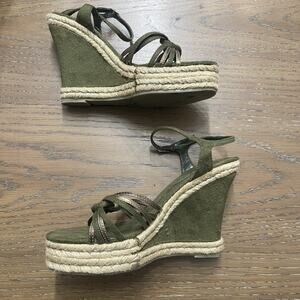 Wild Diva Womens Y2K Elora Wedge Sandal Size 8 Green Knot Ankle Strap Beachy